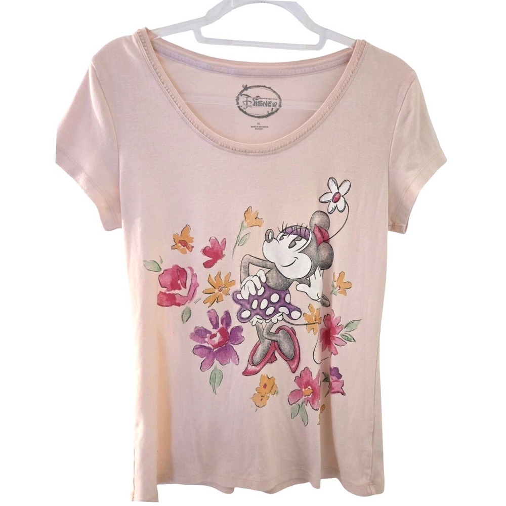 Disney Minnie Mouse Floral Graphic‎ Sleepwear T-Shirt Pink XL 16/18 2012 Vintage